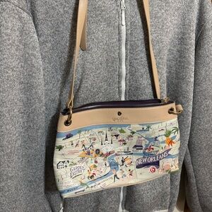 Spartina 449 New Orleans Map Crossbody Bag - Cream and Blue